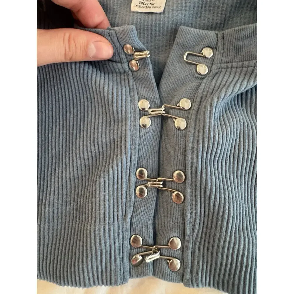 Zara Dusty Blue Crop Top Ribbed Knit Y2K Downtown Girl Balletcore Edgy Casual